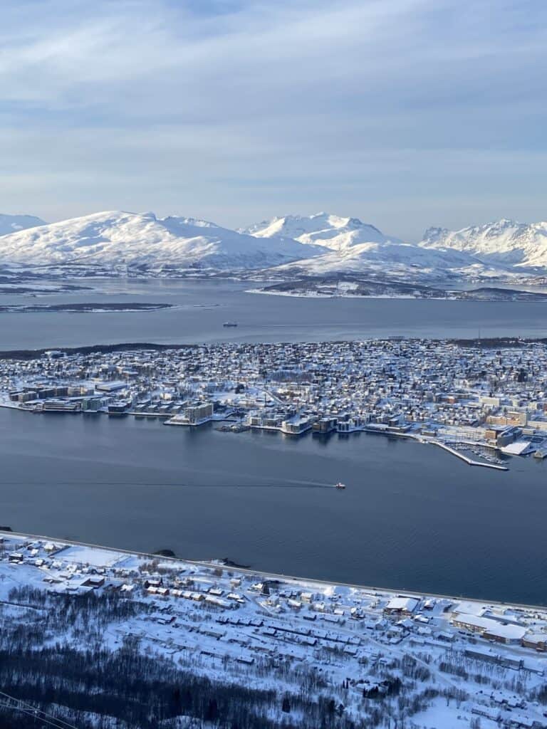 View of Tromso from Storsteinen mountain in Tromso. 